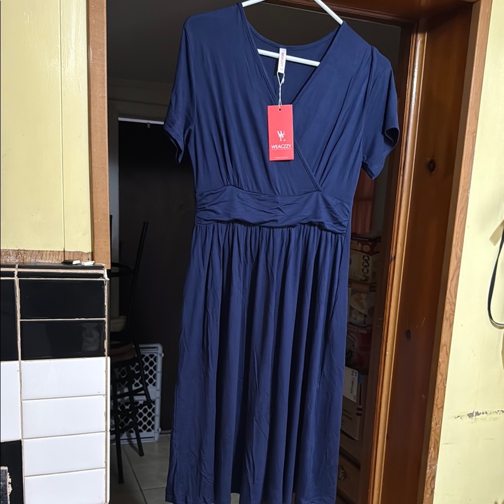 Chic Blue V-Neck Sundress for Wedding Guests
